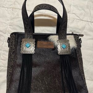 Wrangler Black and Brown Shoulder Bag with Silver Accents